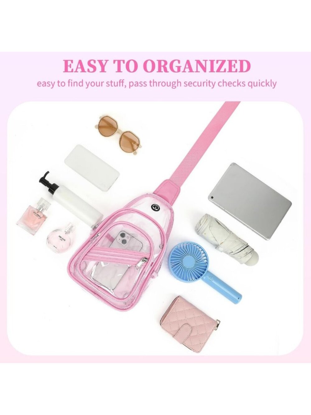 Clear Stadium Event Bag, Waterproof PVC Crossbody Backpack Purse & Fanny Pack - Picture 6 of 9